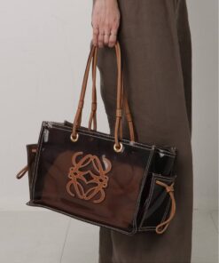 PVC and Leather Tote Bag - Brown
