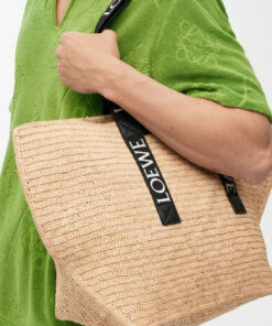 Fold Raffia Shopper Bag Black