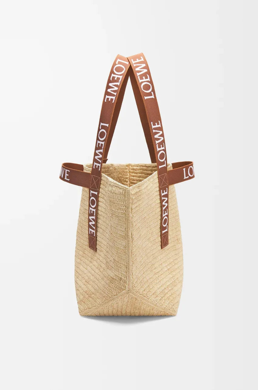 Fold Raffia Shopper Bag Tan