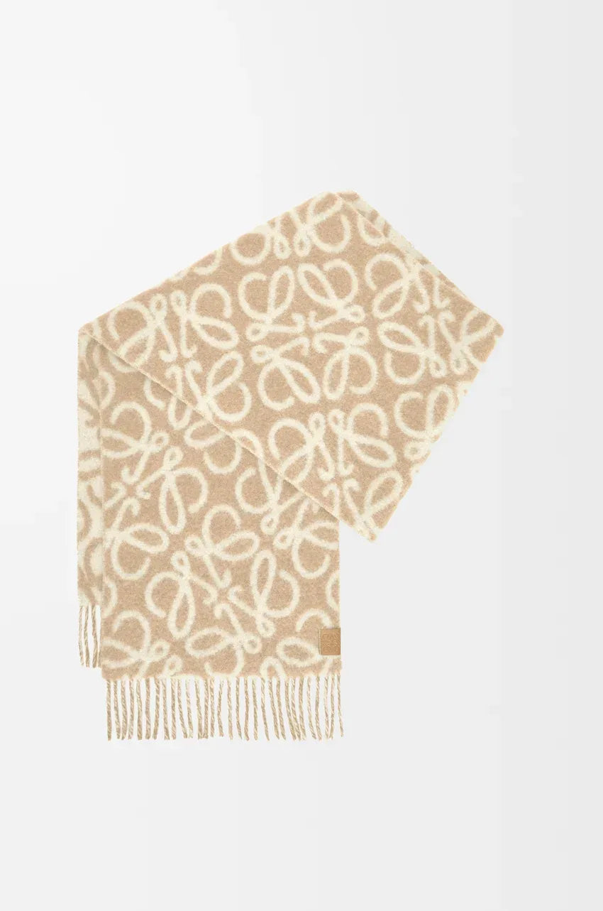 Alpaca Wool Blend Scarf Beige/white