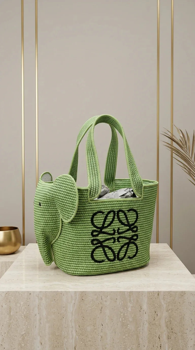 Elephant Raffia Basket - Green
