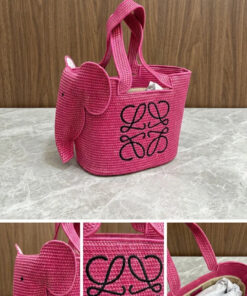 Elephant Raffia Basket - Pink