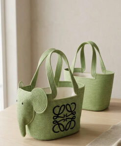 Elephant Raffia Basket - Green