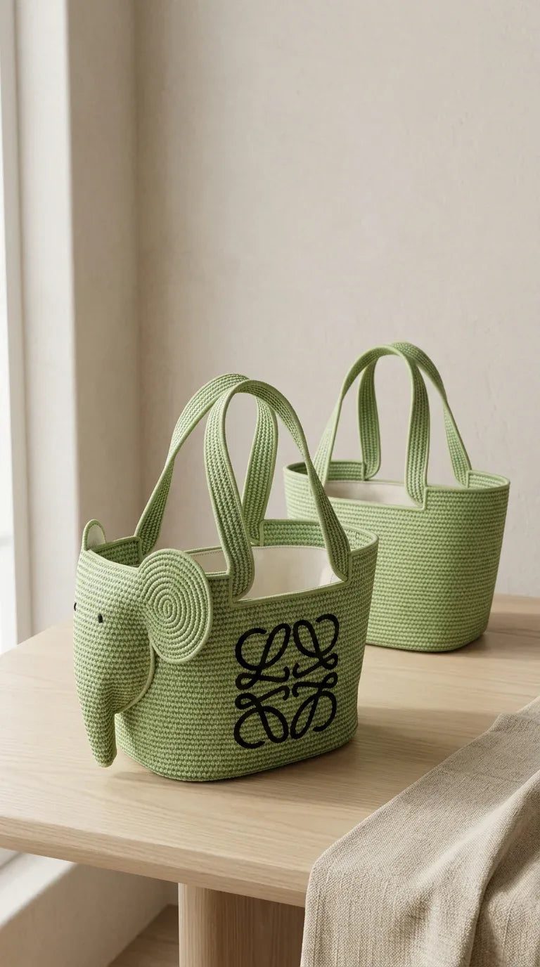 Elephant Raffia Basket - Green
