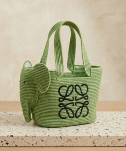 Elephant Raffia Basket - Green