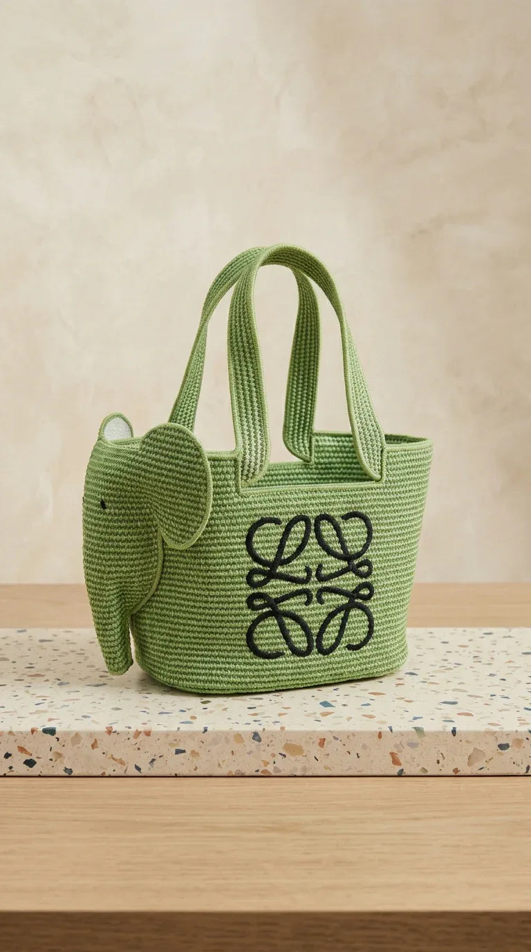 Elephant Raffia Basket - Green