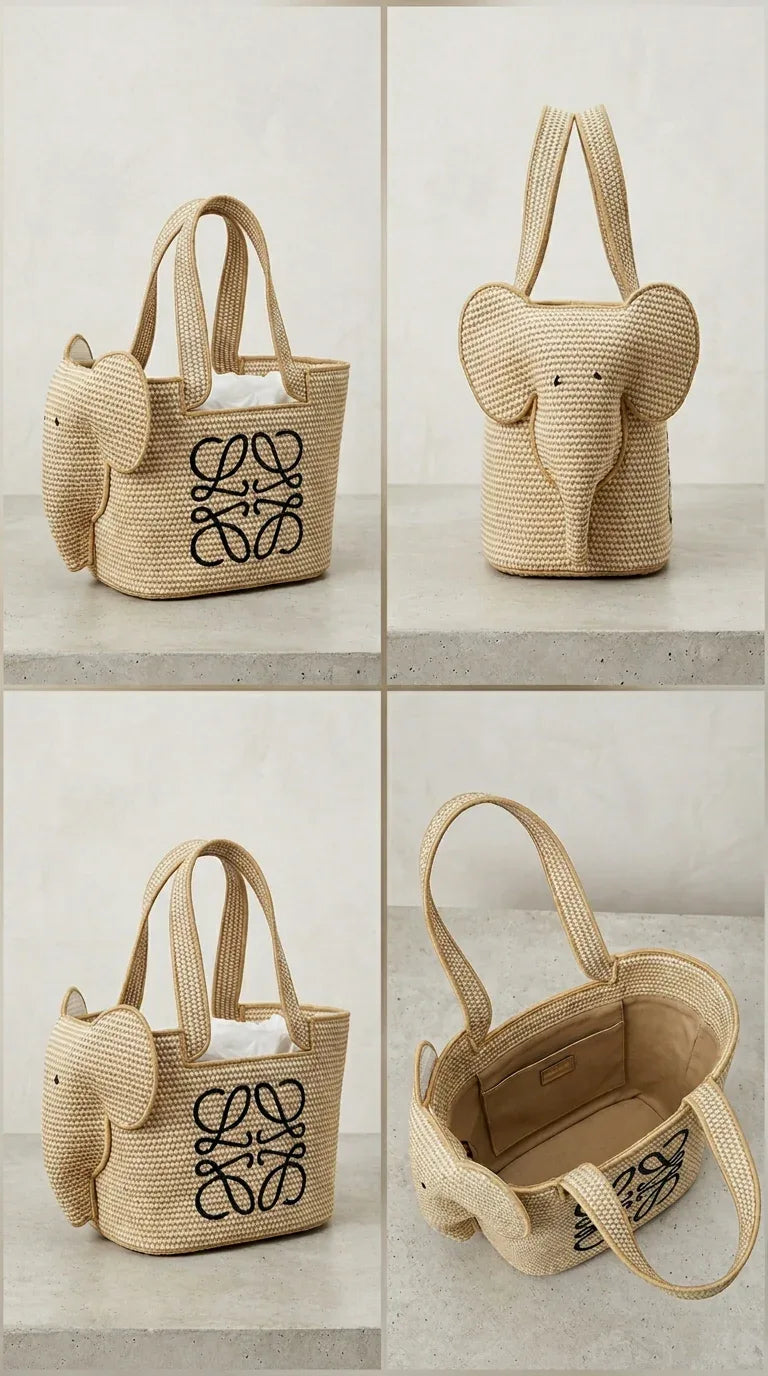 Elephant Raffia Basket - Beige