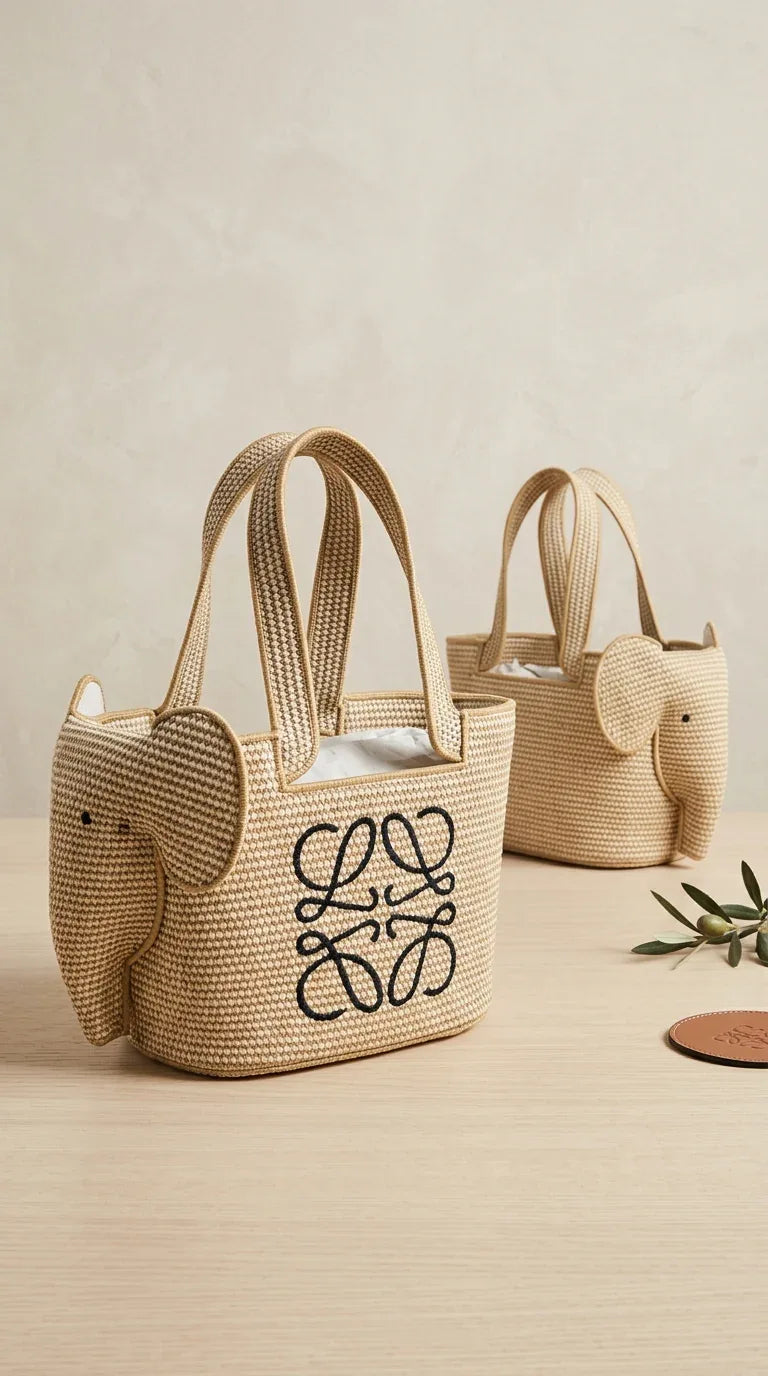 Elephant Raffia Basket - Beige