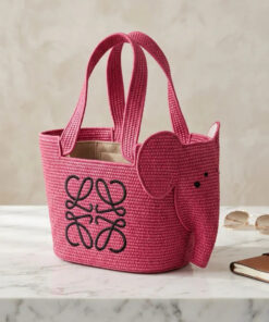 Elephant Raffia Basket - Pink