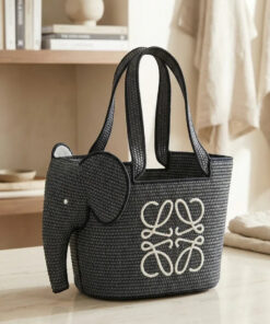 Elephant Raffia Basket - Black