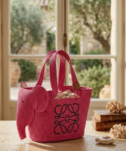 Elephant Raffia Basket - Pink