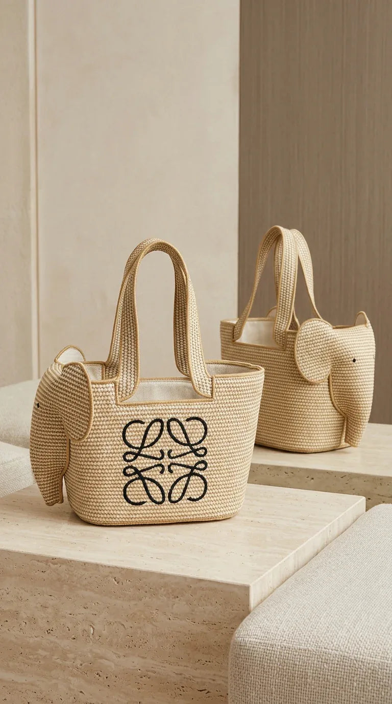 Elephant Raffia Basket - Beige