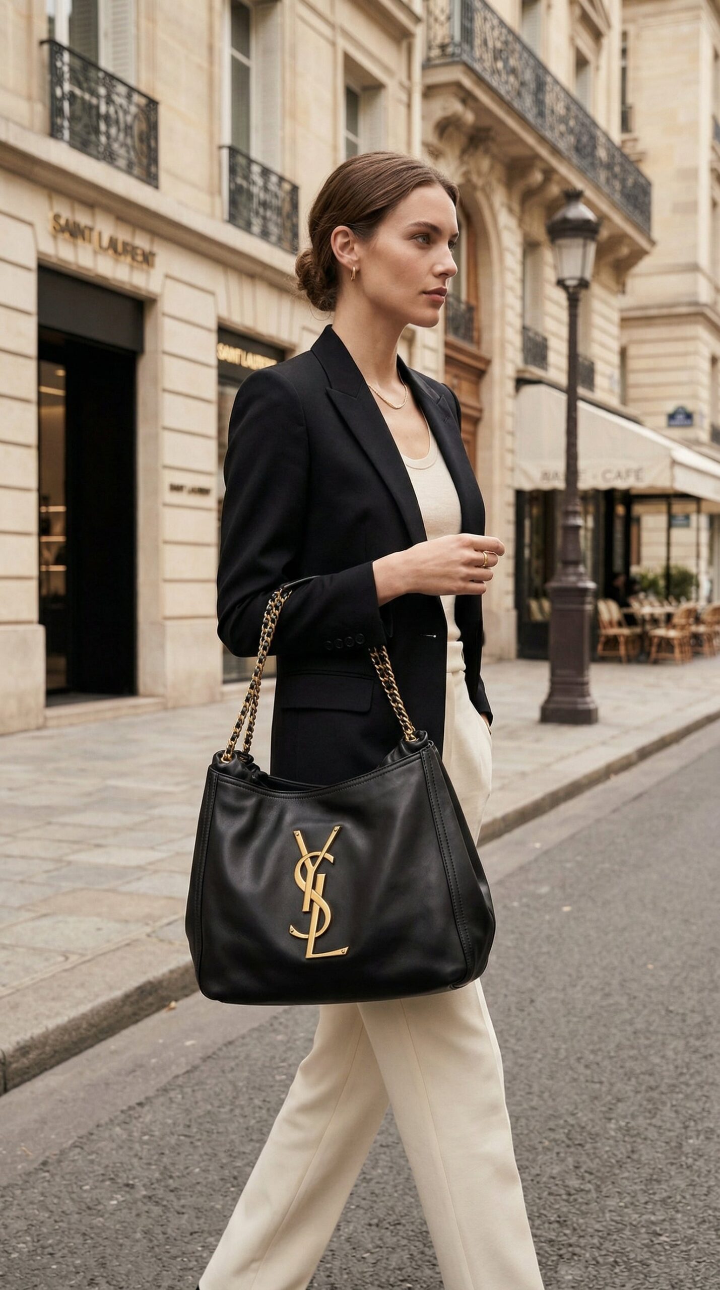 Chain Handle Hobo Bag – Black Leather
