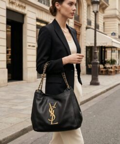 Chain Handle Hobo Bag – Black Leather