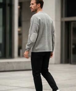 Textured Sleeve Wool Knit Sweater - Grey