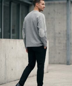 Textured Sleeve Wool Knit Sweater - Grey
