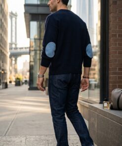 Textured Sleeve Wool Knit Sweater - Blue