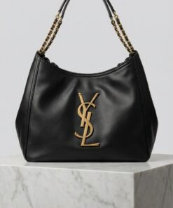 Chain Handle Hobo Bag – Black Leather