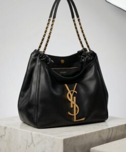 Chain Handle Hobo Bag – Black Leather