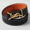 CASSANDRE Thin Belt with square buckle in box Saint Laurent Leather – Black / Orange (Gold Hardware)