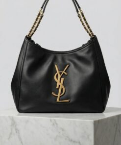 Chain Handle Hobo Bag – Black Leather