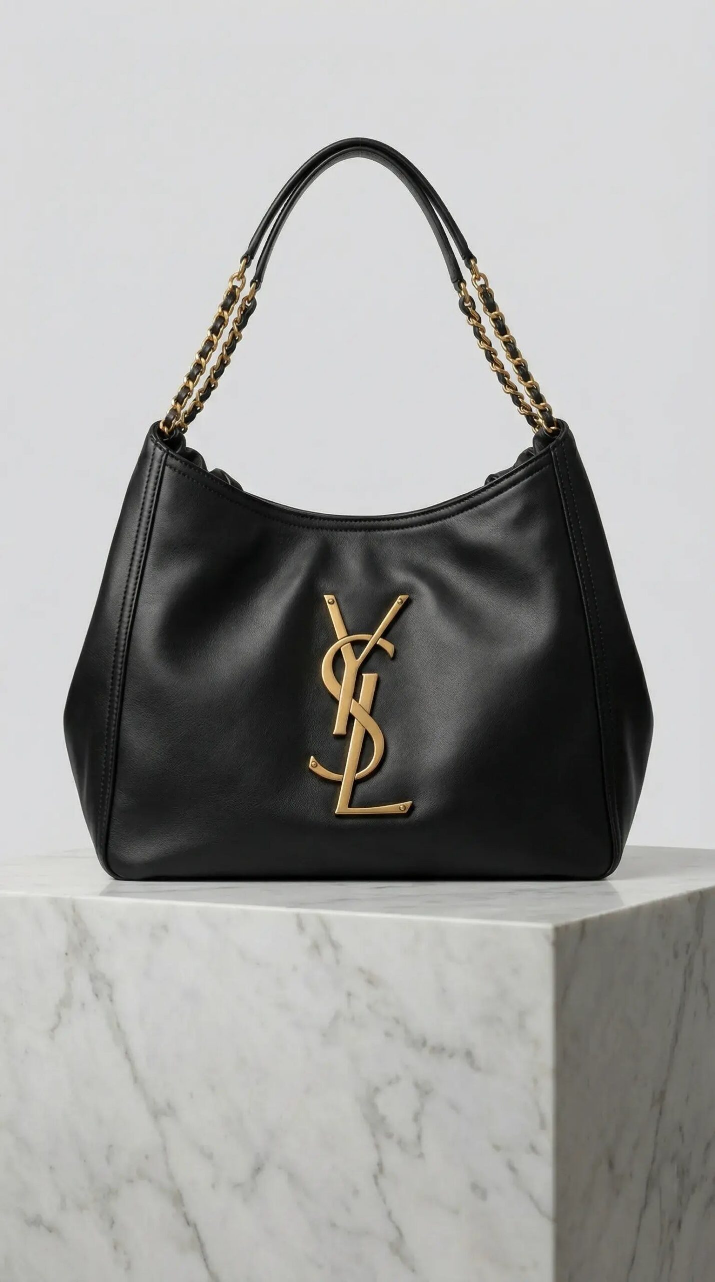Chain Handle Hobo Bag – Black Leather