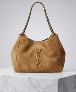 Chain Handle Hobo Bag - Caramel Suede