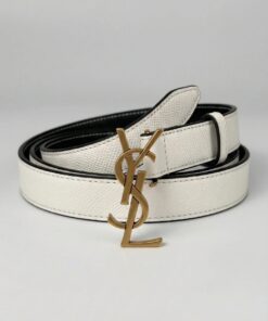 CASSANDRE Thin Belt with square buckle in box Saint Laurent Leather – White / Black (Gold Hardware)