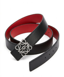 Reversible Smooth Leather Belt - Black/red/silver