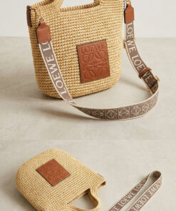 Mini Slit Raffia Crossbody Bag - Brown