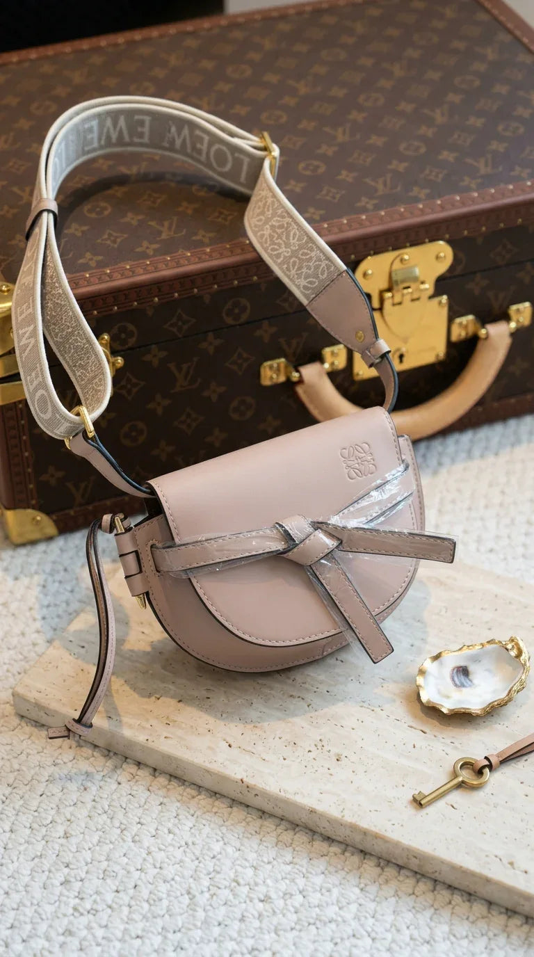 Dual Mini Leather Crossbody Bag - Beige