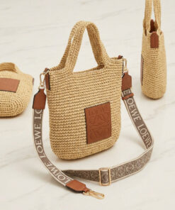 Mini Slit Raffia Crossbody Bag - Brown