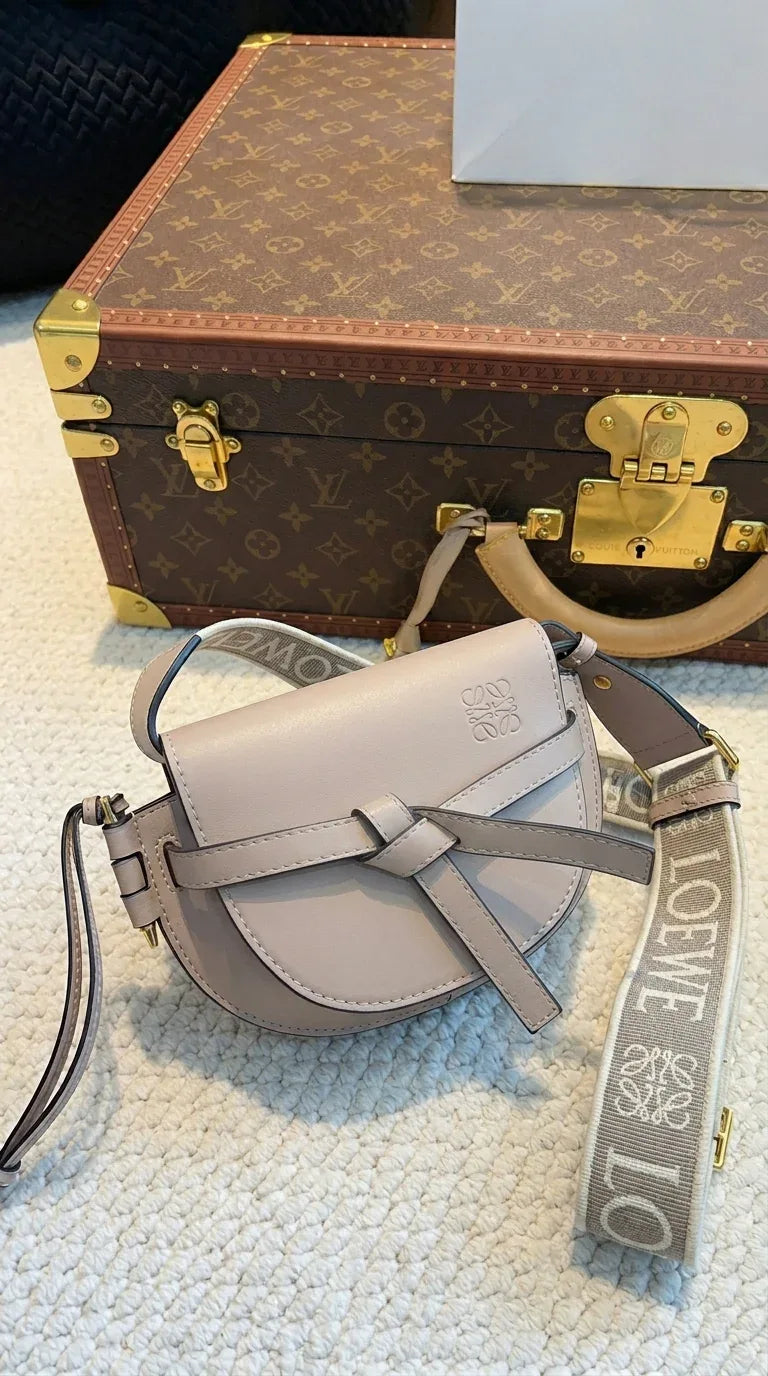 Dual Mini Leather Crossbody Bag - Beige