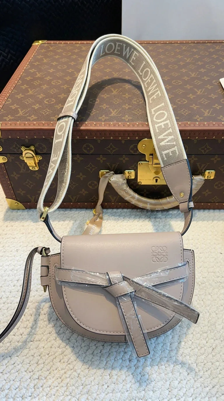 Dual Mini Leather Crossbody Bag - Beige