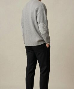 Textured Sleeve Wool Knit Sweater - Grey