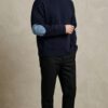 Textured Sleeve Wool Knit Sweater - Blue
