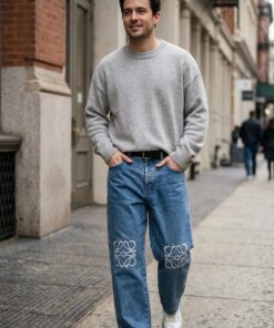 Wide-Leg Laser Denim Pants