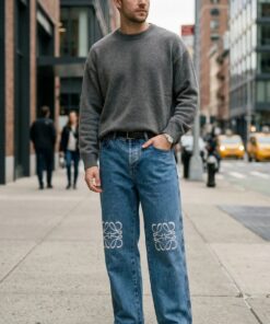 Wide-Leg Laser Denim Pants