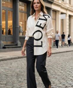 Oversized Typography Silk Shirt - Ivory
