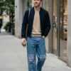 Wide-Leg Laser Denim Pants