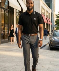 Contrast Trim Piqué Polo - Black