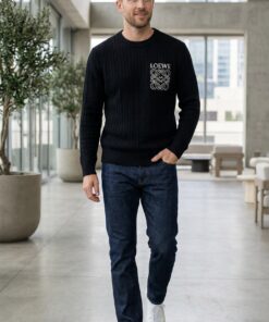 Textured Cable Knit Sweater - Black