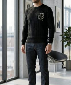 Textured Cable Knit Sweater - Black