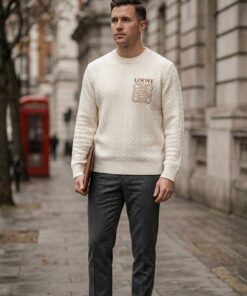 Textured Cable Knit Sweater - Beige