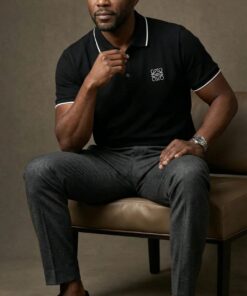 Contrast Trim Piqué Polo - Black