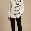 Oversized Typography Silk Shirt - Ivory