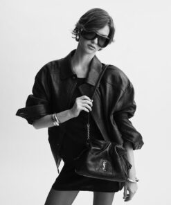 Jamie shoulder pouch bag in lambskin leather – Black