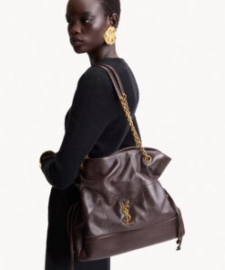 JAMIE SHOPPING BAG in lambskin leather – Brown