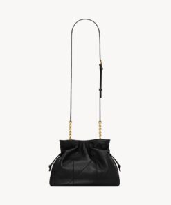 Jamie shoulder pouch bag in lambskin leather – Black